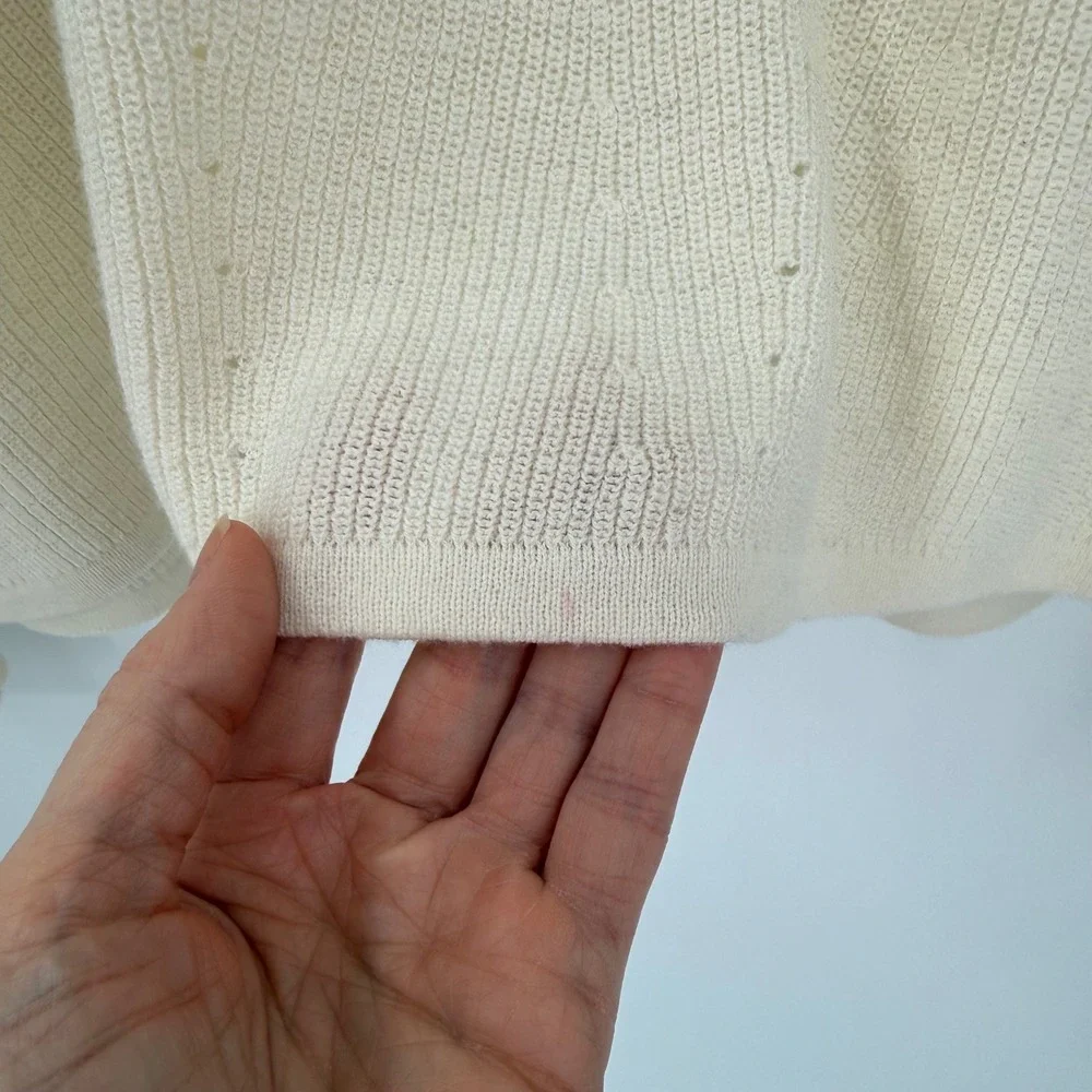 Garnet Hill‎ Merino Wool Cotton Lace Shoulder Sweater Ivory Size Medium